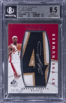 2007-08 SP Authentic By The Number Career Points #BNLJ LeBron James Signed Patch Card (#72/75) - BGS NM-MT+ 8.5/BGS 10
